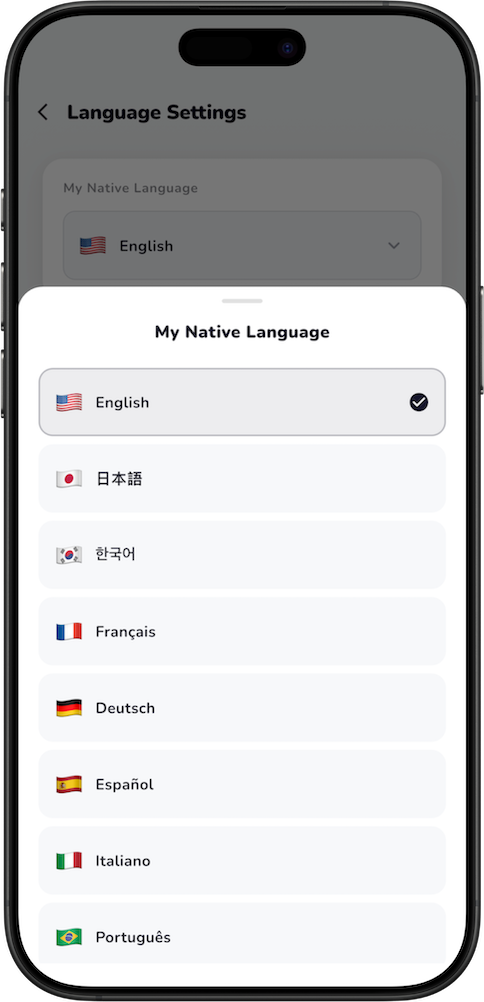 CatchLingo asking for your native language