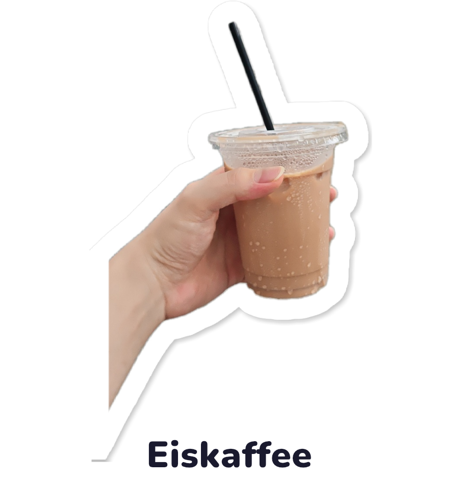 Iced coffee sticker with its German name